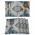 thumbnail image 1 of Boho Flower Blue Gray Placemats Set of 12 Retro National Floral Textured Place Mats Indoor Wipeable Table Mats Washable Cloth Dining Table Placemats for Kitchen Holiday Party Home Decor 13x19 Inch, 1 of 9