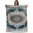 thumbnail image 1 of Boho Flower Blue Grey Blanket Soft Cozy Warm Throw Blanket for Couch, Plush Fuzzy Flannel Fleece Blankets for Sofa, Vintage National Floral Textured Bed Blankets Lightweight Gifts for Women, 30"x40", 1 of 9