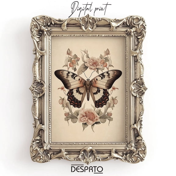 Boho Flower Butterfly Print, Moody Butterfly Wall Decor, Butterfly Print, Boho Vintage Butterfly, Woodland Moth Cottagecore Wall Art UNFRAMED PAPER POSTER, Home Decor, Vintage Gift