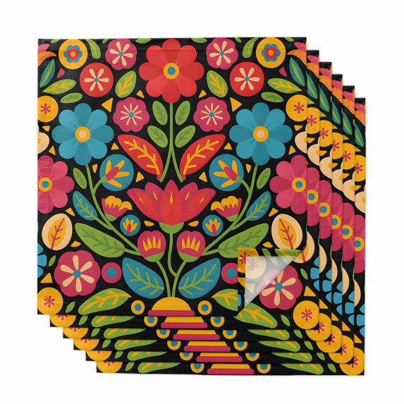 Boho Flower Cloth Napkins, Red Blue Yellow Colorful Mexico Tribal Washable and Reusable Dinner Napkins Set of 6, Table Napkin for Kitchen Party Birthday Wedding Hotel Housewarming 20"x20"