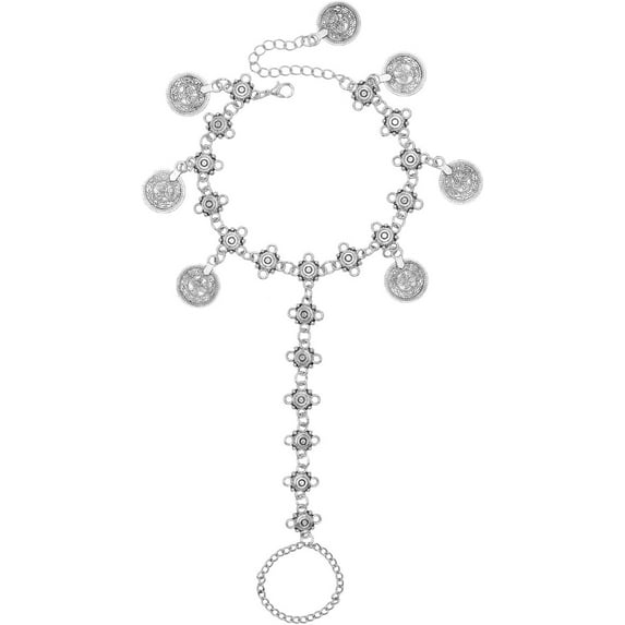 Boho Flower Coins Barefoot Sandals Anklets Bracelet Vintage Adjustable Silver Disc Tribal Tassel Chain Toe Ring Anklet Summer Beach Waterproof Foot Link Fashion Charm Jewelry Accessories for Women