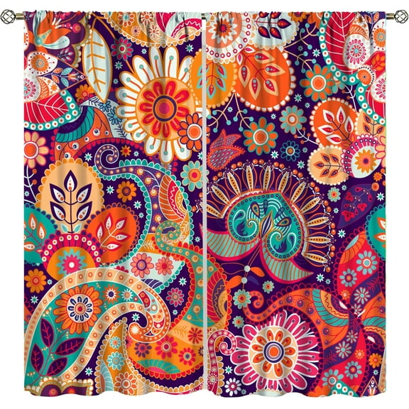 Boho Flower Curtains for Living Room, Vintage Paisley Floral Window Treament for Bedroom, Retro Bohemian Floral Print Blackout Drapes 2 Panel Sets,42x54 Inch