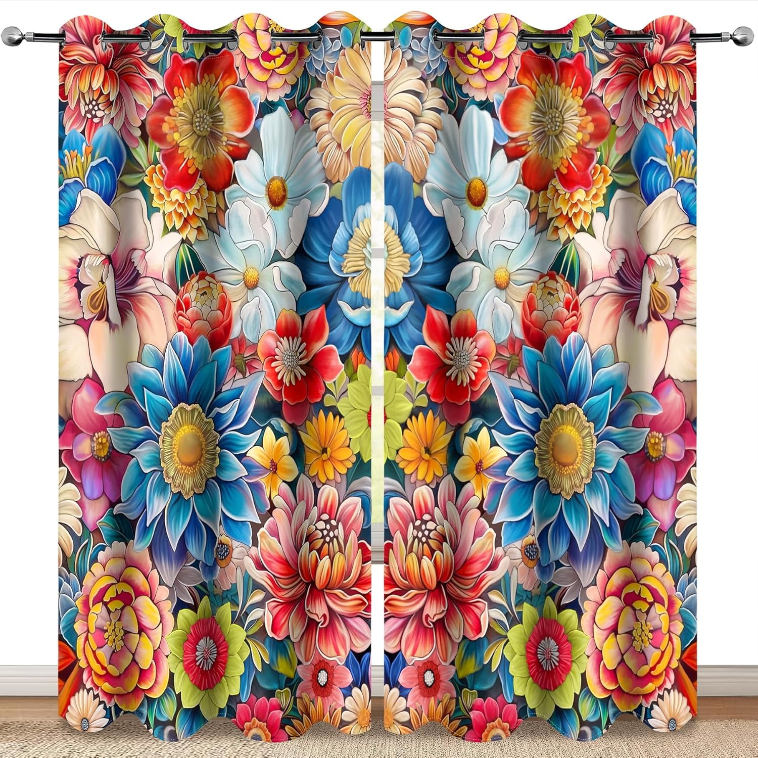 Boho Flower Floral Blackout Curtains Vintage Colorful Bohemian Decor ...