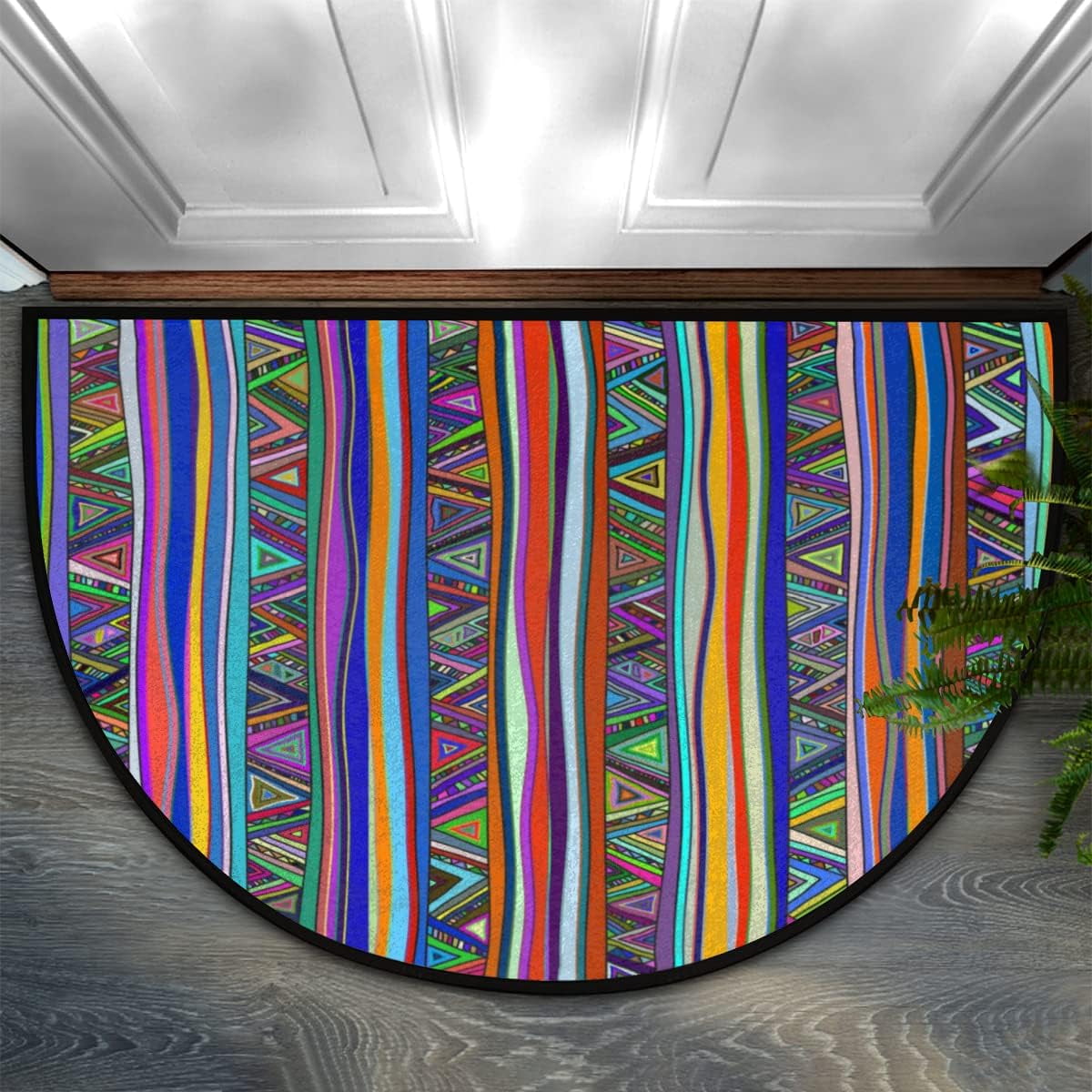 Boho Flower Floral Half Round Door Mat Bohemia Mandala Half Circle Area