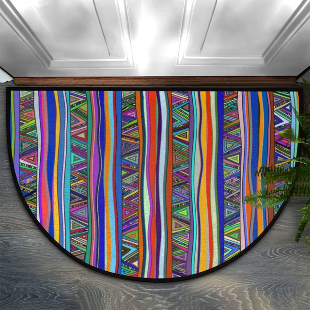 Boho Flower Floral Half Round Door Mat Bohemia Mandala Half Circle Area