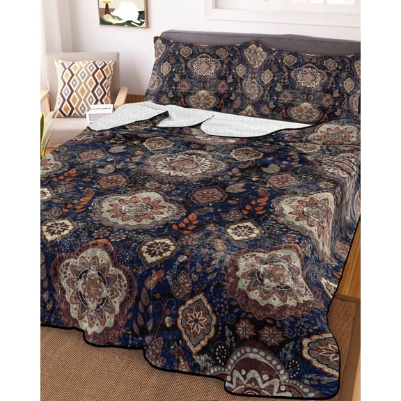 Boho Flower, Full Size Down Alternative Comforter, Lightweight Comforter Quilt Bedding Set with Pillow Shams Colorful Tribal Geometric Abstract All Seasons Bed Comforter Duvet Insert 78"x90"