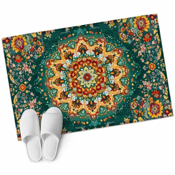 Boho Flower Large Area Rugs for Bedroom Living Room, Soft Non Slip Carpet Bedside Rug, Yellow Green Bohemian Colorful Medallion Rectangular Floor Cover Kitchen Accent Rug 2'x3' for Dining Room/Office