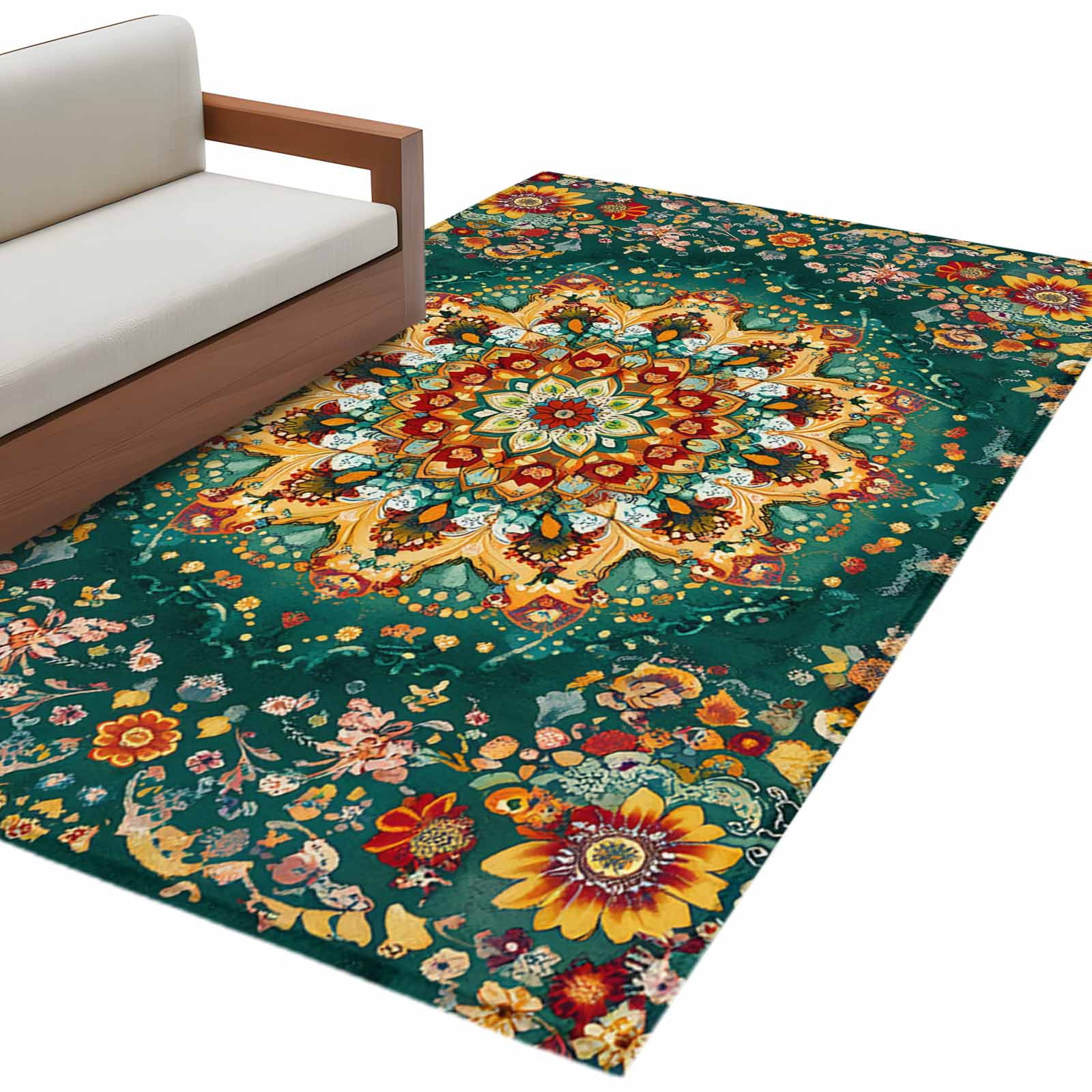 Rectangular Bohemian Rug Boho Flower Large Area Rugs for Bedroom Living Room, Soft Non Slip ...