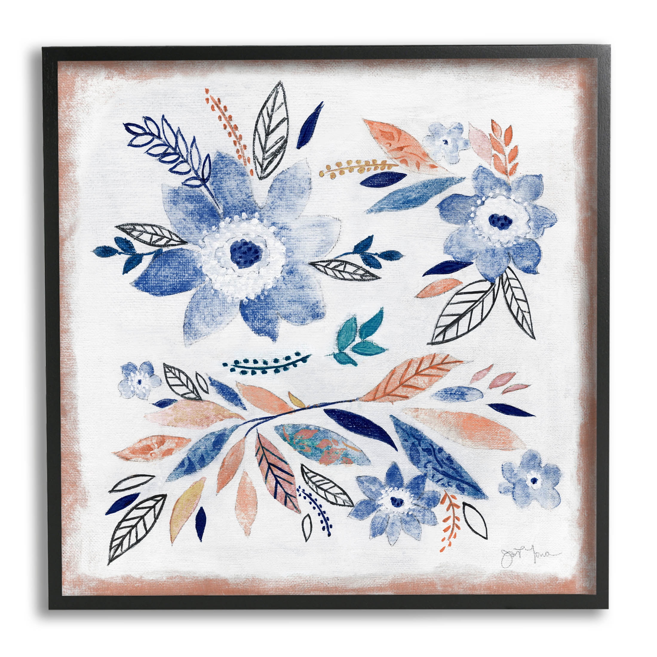 Boho Flower Leaf Arrangement Botanical & Floral Graphic Art Black Framed Art Print Wall Art