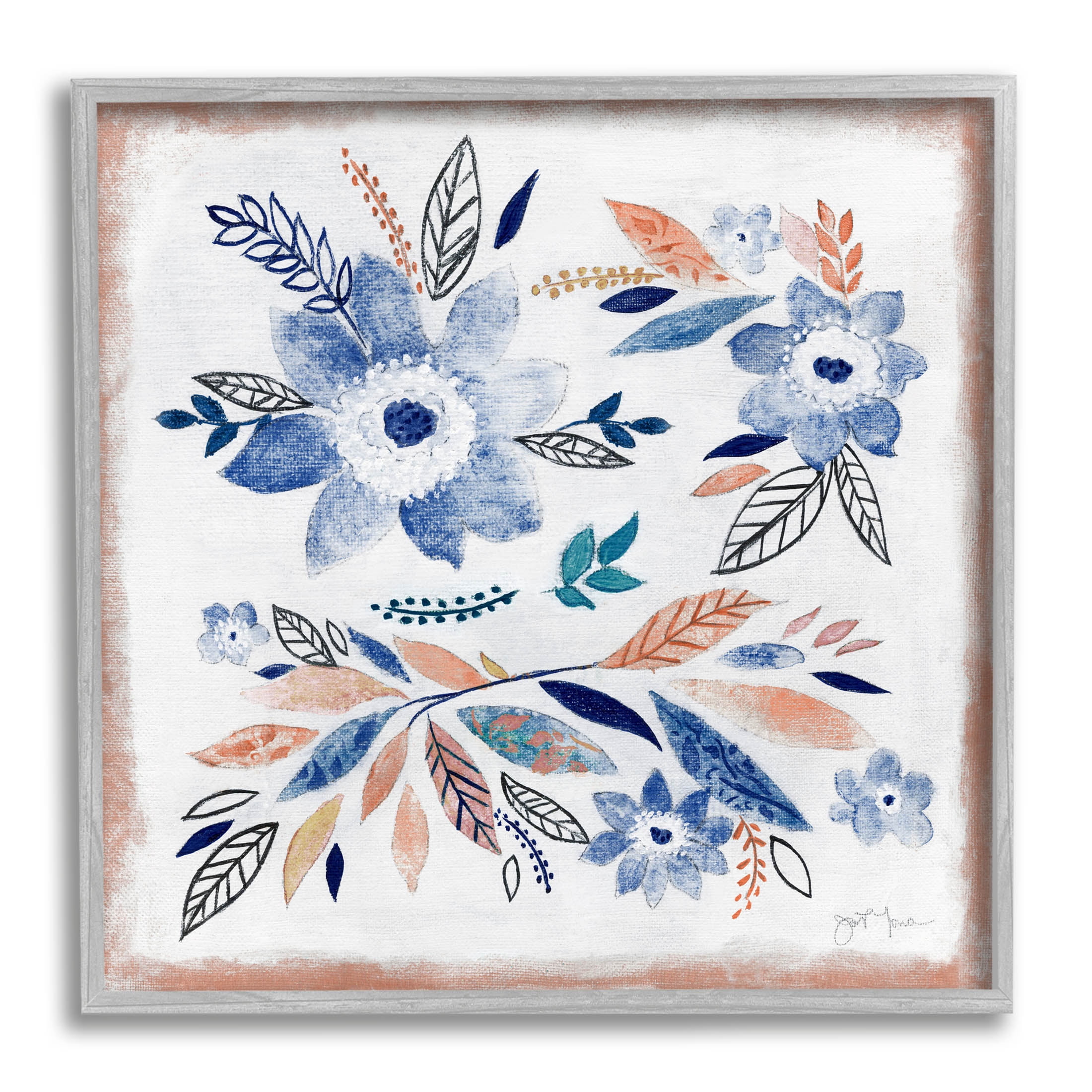 Boho Flower Leaf Arrangement Botanical & Floral Graphic Art Gray Framed Art Print Wall Art