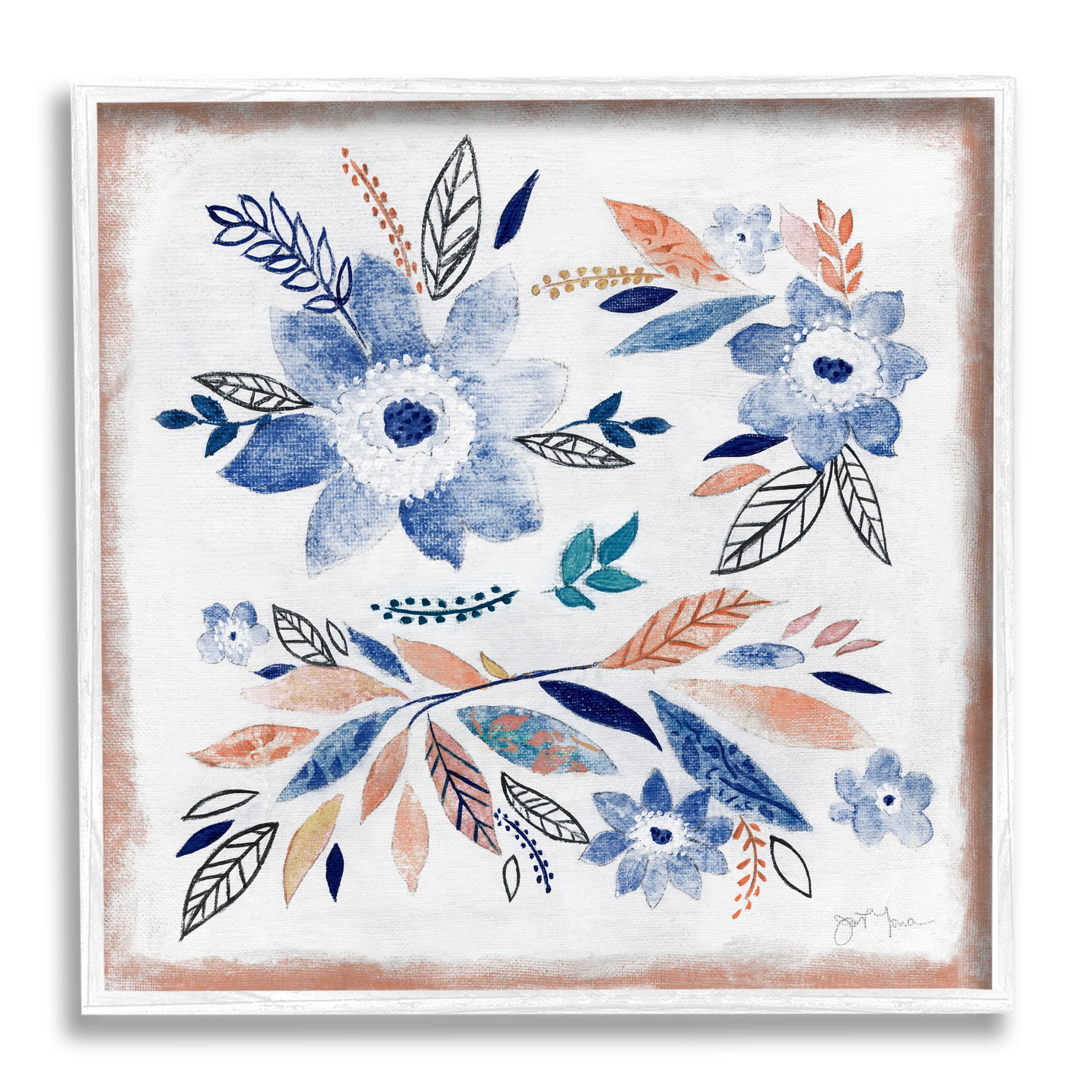Boho Flower Leaf Arrangement Botanical & Floral Graphic Art White Framed Art Print Wall Art
