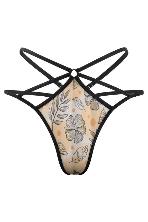 Boho Flower Leaf French Open Type Women's Panties Crotch Opening G-strings Thongs Lingeries Underwear
