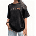 thumbnail image 1 of Boho Flower Line Art Print Tshirt Graphic Tees Black Shirts Water Washed S-2XL Tops, 1 of 5