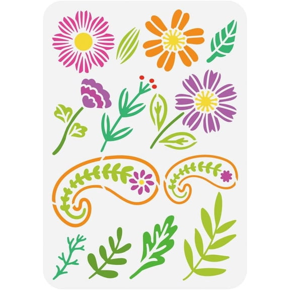 Boho Flower Painting Stencil 8.3x11.7inch Reusable Boho Leaf Pattern Drawing Template DIY Art Plants Floral Grass Boho Theme Decoration Stencil for Painting on Wood Wall Fabric Furniture DIY