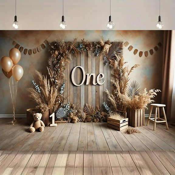 Boho Flower Pampas Grass Backdrop Toys Bear Children Portrait Background Kids 1st Birthday Portrait Flowers Tents Dream Catcher Pampas Cake Smash Backdrop Boho Baby Shower Backdrop Banner