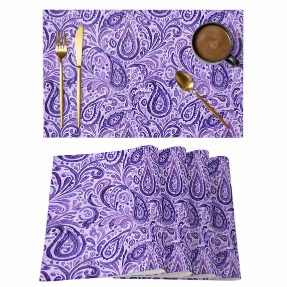 Boho Flower Placemats Set of 6 Purple Bohemian Art Place Mats Table ...
