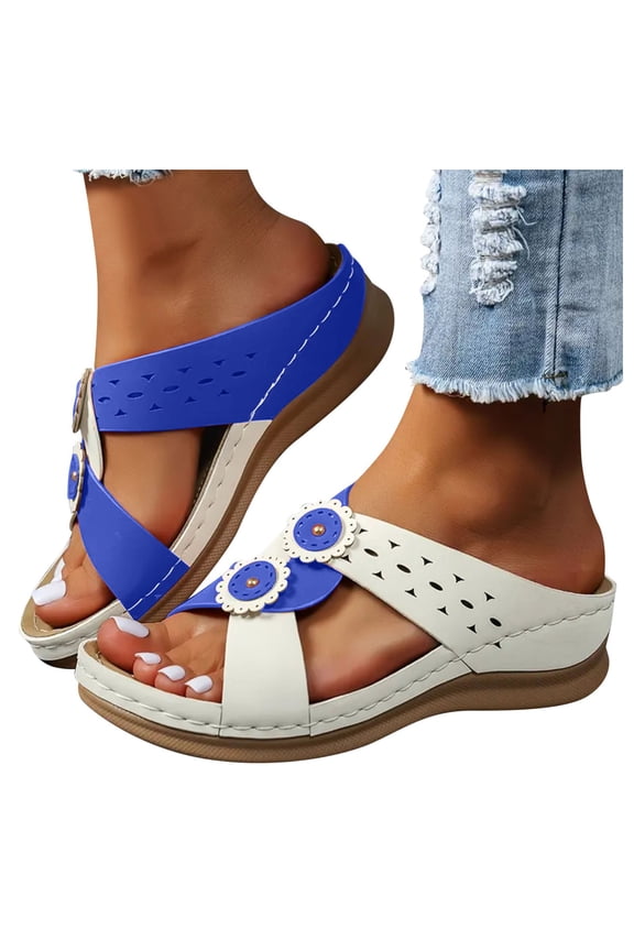Boho Flower Platform Wedge Slip on Sandals for Women 2025 Arch Support Comfort Low Heel Dress Walking Slides