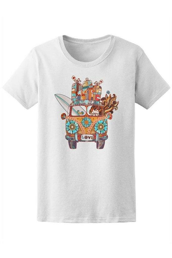 Boho Flower Retro Hippie Van T-Shirt Women -Image by Shutterstock, Female Large