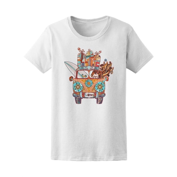 Boho Flower Retro Hippie Van T-Shirt Women -Image by Shutterstock, Female Medium