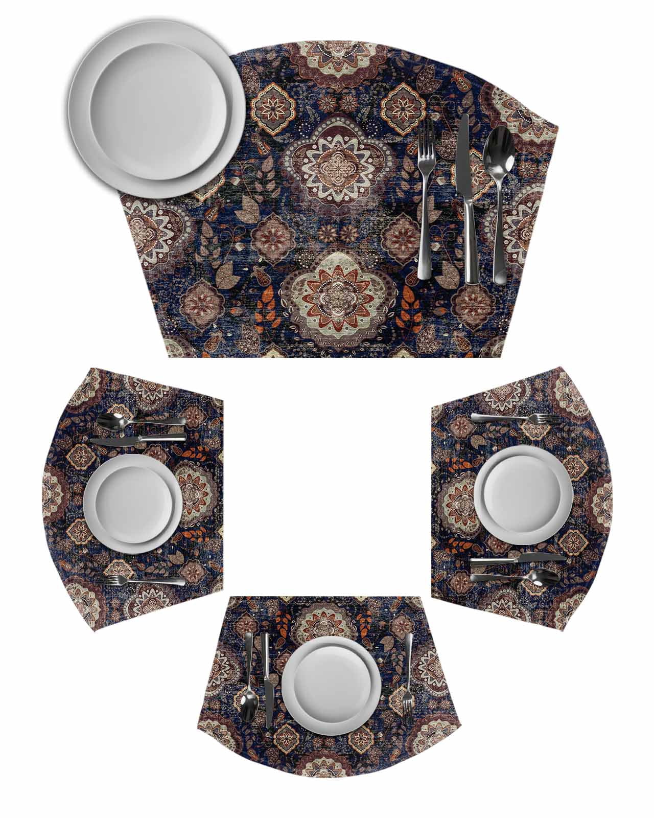 Boho Flower, Round Placemats Set of 6, Colorful Tribal Geometric ...