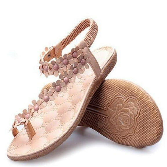 Boho Flower Sandals for Women Bohemian Beach Party Wedding Shoes Summer Dressy Clip Toe Ring Ankle Strap Flats