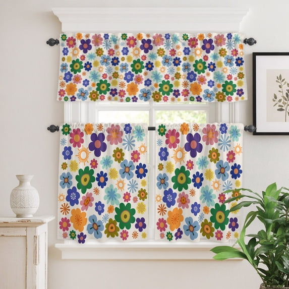 Boho Flower Seamless Curtain Tier and Valance Set 3 Piece,Abstract ...