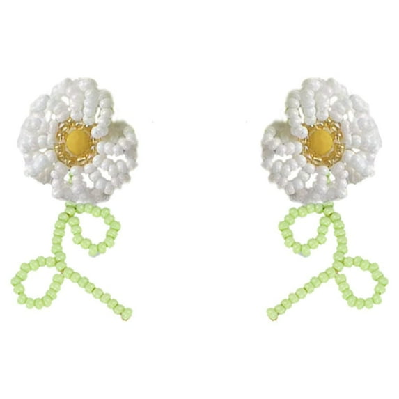 Boho Flower Seed Beaded Drop Dangle Earrings for Women Handmade Rice Bead Floral Dangling Statement Earring