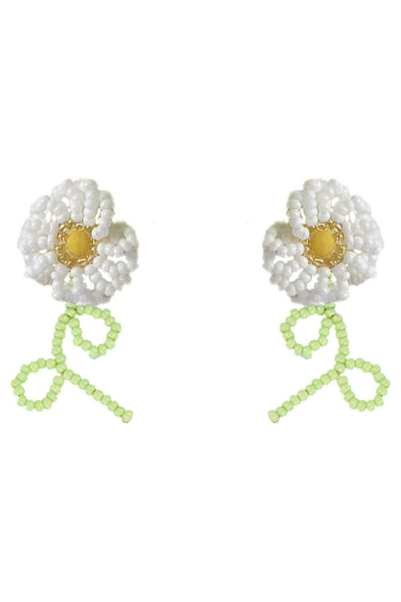 Boho Flower Seed Beaded Drop Dangle Earrings for Women Handmade Rice Bead Floral Dangling Statement Earring