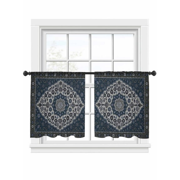 Boho Flower Sheer Curtains 2 Panels Set Navy Blue Bohemia Geometric Tribal Ethnic Sheer Window Curtains Light Filtering Rod Pocket Voile Drapes for Bedroom Living Room 52"x54"