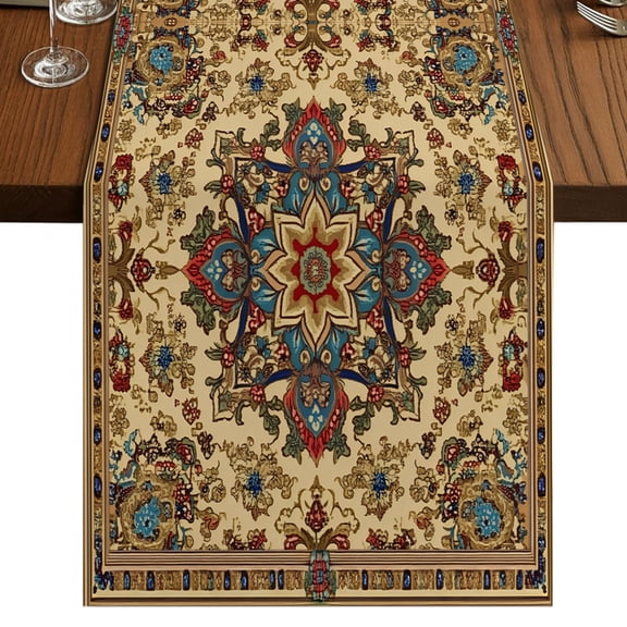 Boho Flower Short Table Runner 36 Inches Long,Bohemian Western Rustic Tribal Patterns Cotton Linen Table Runners Dresser Scarves,Fabric Tabletop Scarf Furniture Cover for Home Dinner Party 13"x36"