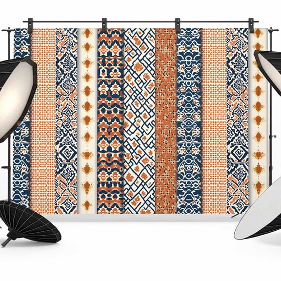 Boho Flower Stripe Backdrop for Photoshoot,Photography Photo Studio Background Wall Backdrop,Bohemian Ethnic Retro Patterns Back Drop Banner Panel for Portraits Wedding Party Live Streaming 8x6Ft