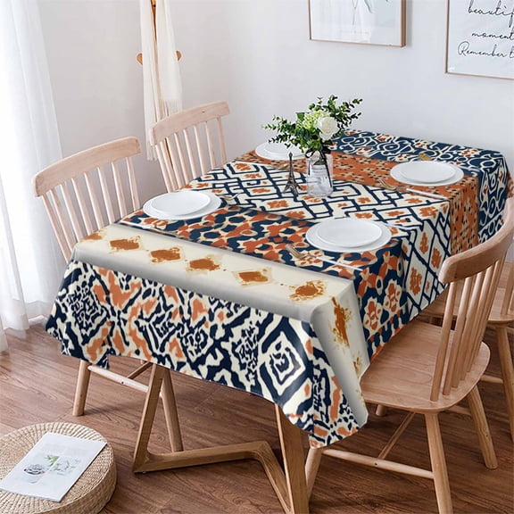 Boho Flower Stripe Tablecloth Rectangle Table Cloth 52x70 , Waterproof Tablecloth Outdoor Table Cloth, Bohemian Ethnic Retro Patterns Washable Table Cover for Kitchen Dining Party
