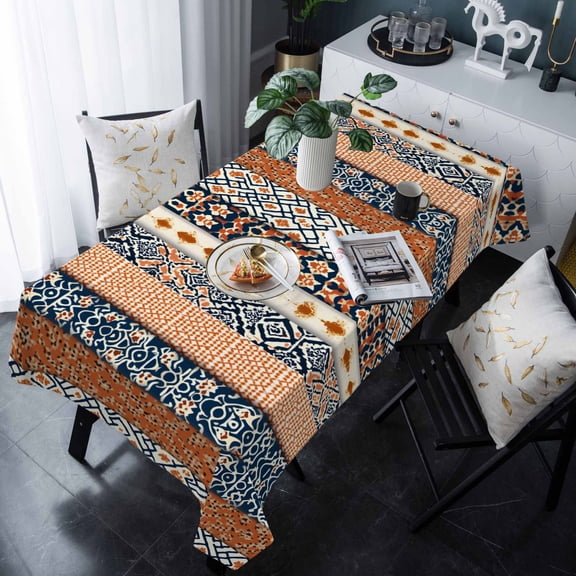 Boho Flower Stripe Tablecloth Rectangle Table Cloths 54x108 , Waterproof Tablecloth Outdoor Table Cloth, Bohemian Ethnic Retro Patterns Washable Table Cover for Kitchen Dining Party