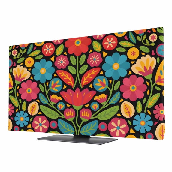 Boho Flower TV Cover for 50 Inch Screen, Stretch Fabric Dustproof TV ...