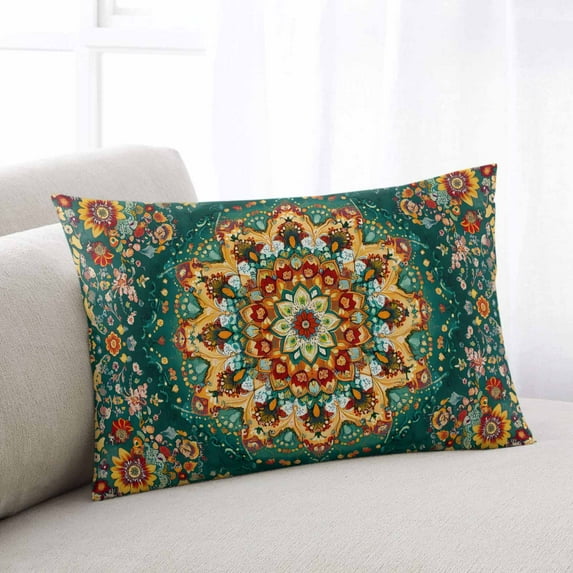 Boho Flower Throw Pillow Covers, Yellow Green Bohemian Colorful Medallion Soft Breathable Pillow Cases with Invisible Zipper for Sleeping, Standard Pillowcases for Couch Bed Sofa Chair 20x26 Inches