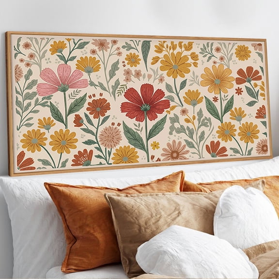 Boho Flower Wall Art Floral Wall Decor Framed Bloom Wall Painting Colorful Botanical Canvas Artwork for Living Room Bedroom Office 20X40 In
