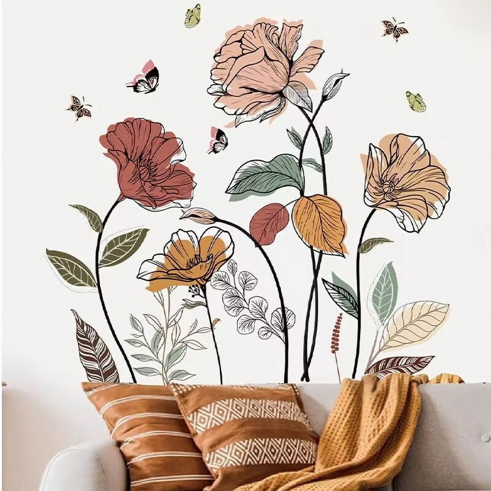 Floral Wall Decals: Boho Meadow Flower Stickers, Botanical Wall Decor