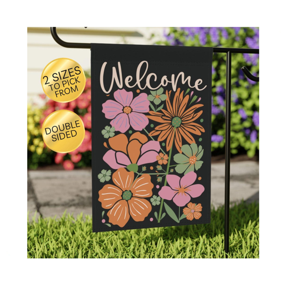 Boho Flower Welcome Flag Matisse Porch Decor 12x18 POLE NOT INCLUDED Garden Flag