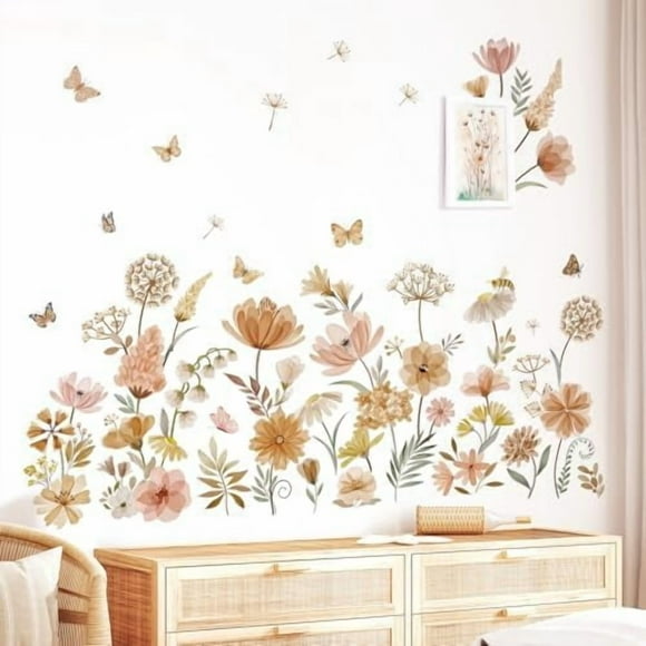 Boho Flower  Wildflower Dandelion Grass Wall Stickers Girls Bedroom Living Room Kitchen Wall Decor