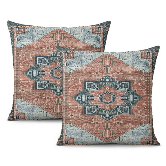 Boho Flower and Modern Paisley Floral Decorative Throw Pillow Covers - Vintage 20x20 Inch Set of 2 for Bohemian Homes