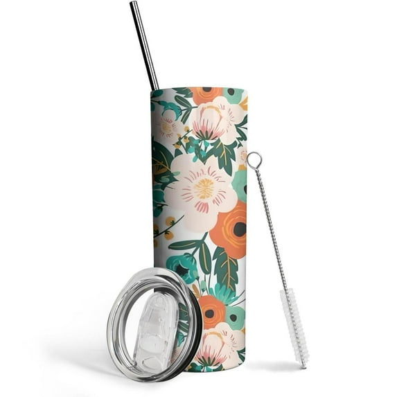 Boho Flowers 20 Oz Insulated Stainless Steel - Double Wall Vacuum Coffee- Insulated Travel Coffee Mug