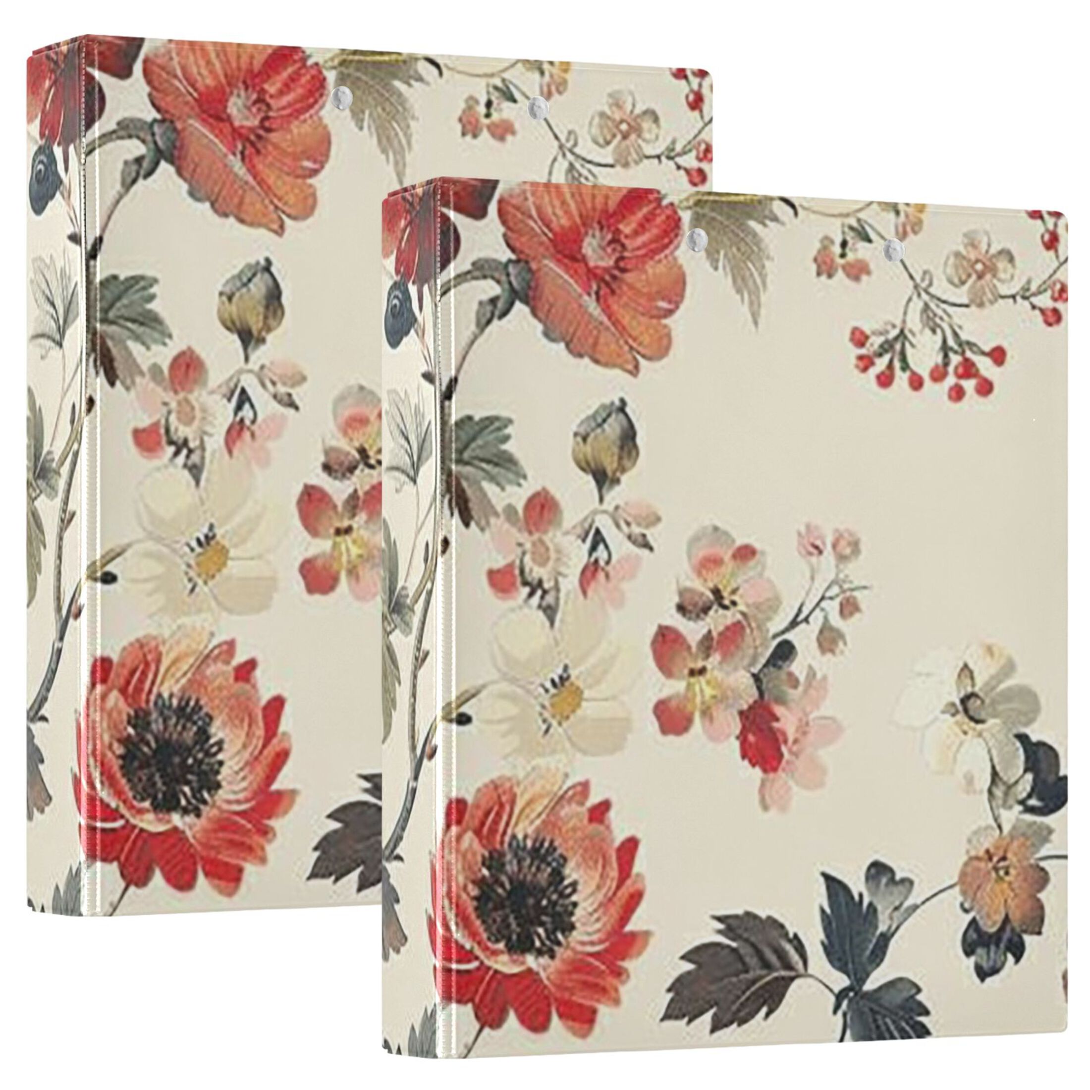 Boho Flowers 3 Ring Binders 1.5 inch Hardcover File Folders with Interior Pockets A4 Size Organizer for School Office Hospital