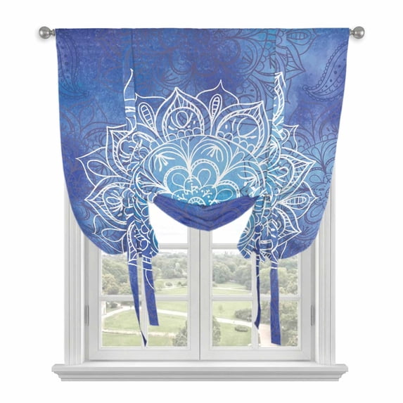 Boho Flowers Balloon Curtains 63 Inch Length for Living Room/Bedroom, Blue Floral Bohemian Vintage Country Rod Pocket Privacy Door Curtains Decorative Tie Up Shade for Window 52"x63"
