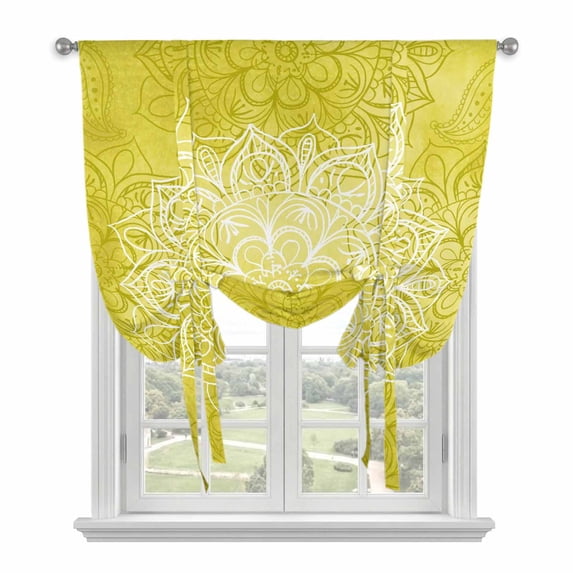 Boho Flowers Balloon Curtains 63 Inch Length for Living Room/Bedroom, Yellow Floral Vintage Bohemian Watercolor Rod Pocket Privacy Door Curtains Decorative Tie Up Shade for Window 52"x63"