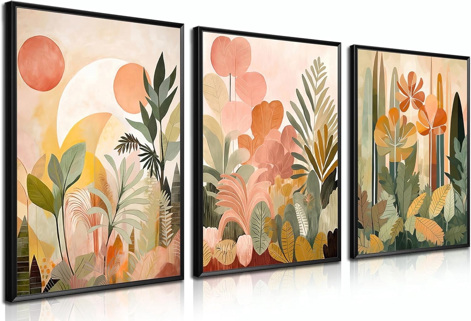Boho Flowers Canvas Wall Art Set of 3, Abstract Colorful Tropical ...