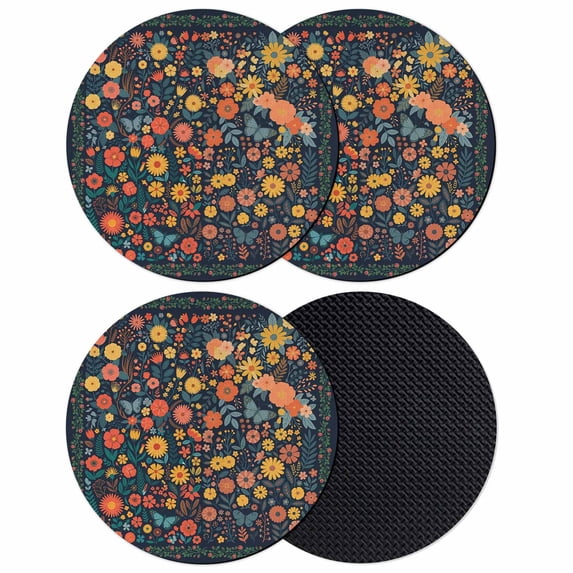 Boho Flowers Coasters Set of 4, Absorbent Coasters for Drinks, Spring Abstract Watercolor Floral Leaf Coaster for Desk Coffee Table Protection, Home Decor House Warming Gifts 4"