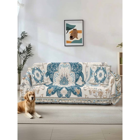 Boho Flowers Couch Cover for Dogs, Country Neutral Chic Abstract Floral Art Washable Sofa Covers Slipcover for Pets Dogs Futon Cover, Couch Recliner Covers, Oversized Chair Slipcover 71"x91"