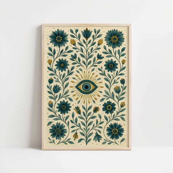 Boho Flowers Evil Eye Botanical Decor Art Print, Unframed Paper Print Size 16x24