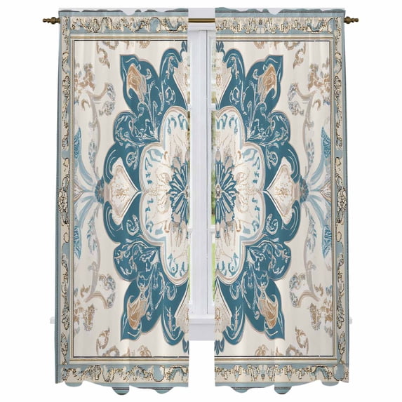 Boho Flowers Kitchen Curtains, Country Neutral Chic Abstract Floral Art Light Filtering Window Curtain Panels, 2Pcs Rod Pocket Window Treatments Set for Living Room Bathroom Bedroom 52x72 Inches