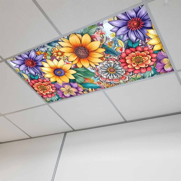 Boho Flowers Magnetic Fluorescent Light Covers for Ceiling Lights 2x4Ft, Bohemia Ethnic Floral Colorful Floral Office Classroom Kitchen Drop Ceiling Light Covers Lighting Filters Shade Panel 1 Pack